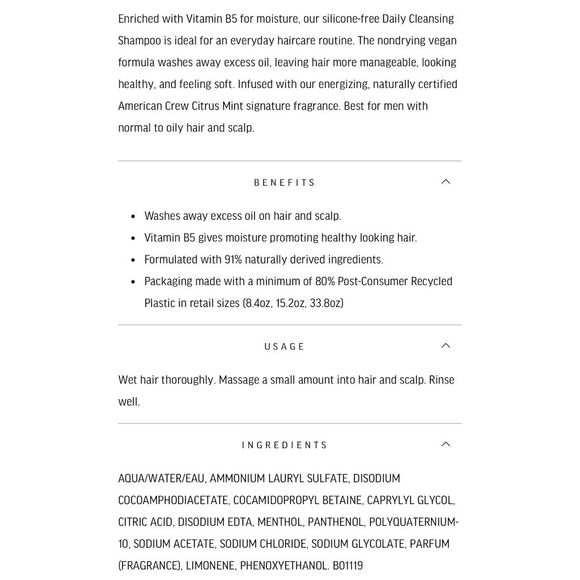 American Crew Daily Cleansing Shampoo for Men 8.4 fl oz - Deep Cleansing, Vegan - Picture 2 of 2